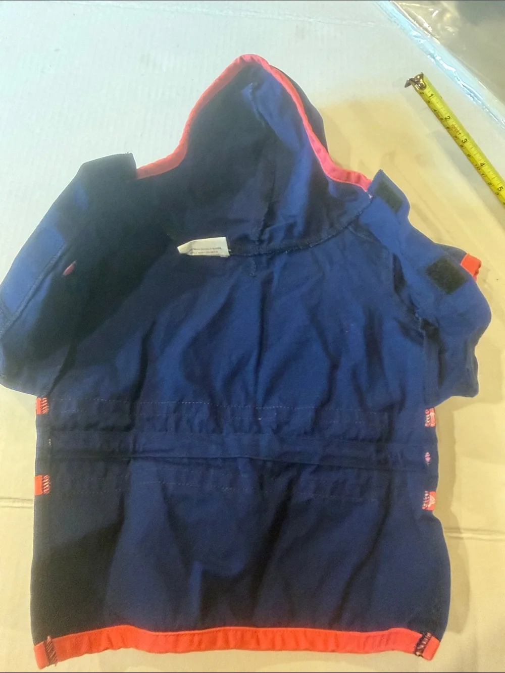 Navy Hooded dog Cover with Coral Trim